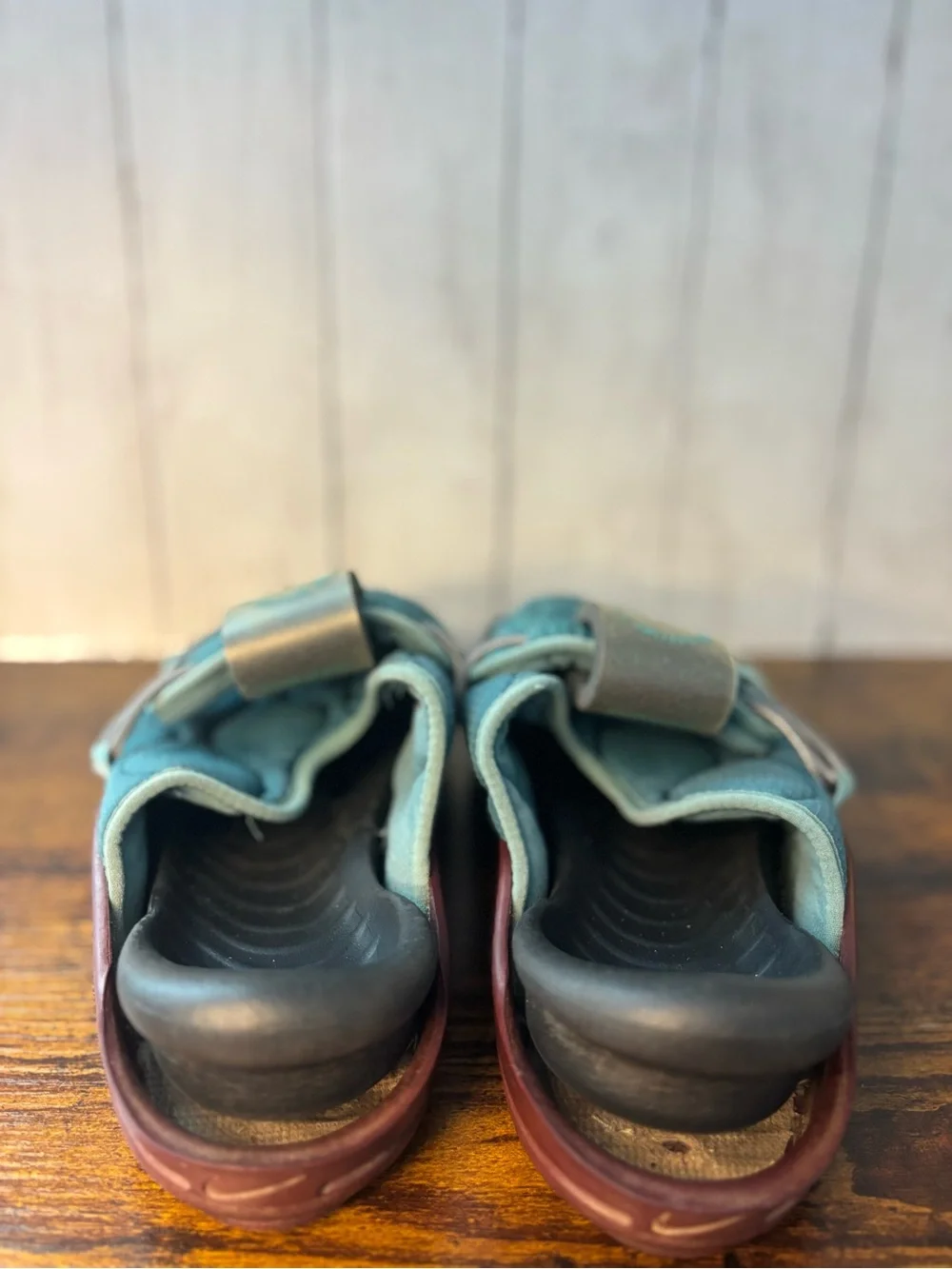 Nike Teal Quilted Slide Sandals with Burgundy Sole